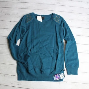 LA Kitty Women's Pullover Sweatshirt Top Jr Size L Blue Goth Punk Studded - Picture 1 of 10