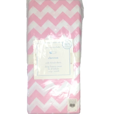 Sábana Cuna Pottery Barn NUEVA Rosa Chevron 100% Algodón Orgánico Ajustada Guardería Bebé Foto 1 de 4