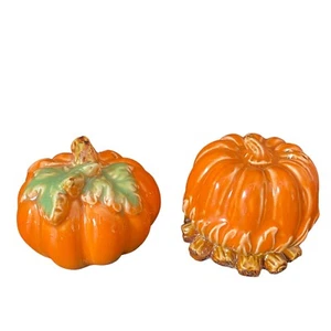 Vintage Ceramic Fall Themed Pumpkin Salt and Pepper Shakers - Picture 1 of 9