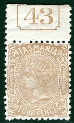 Australia States TASMANIA QV SG.162c 4d Buff PLATE *43* MARGINAL Mint BRBLUE2 - Image 1 of 4
