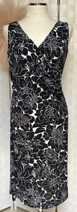 Vestido Ralph Lauren blanco y negro floral envolvente sin mangas talla 10 FX8 - Imagen 1 de 8