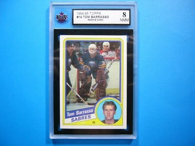 1984/85 TOPPS NHL HOCKEY CARD #14 TOM BARRASSO ROOKIE KSA 8 NM/MT SHARP+ 84/85 - Image 1 of 2