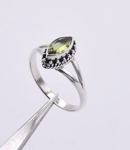 925 Solid Sterling Silver August Birth Gemstone Cut Green Peridot Ring