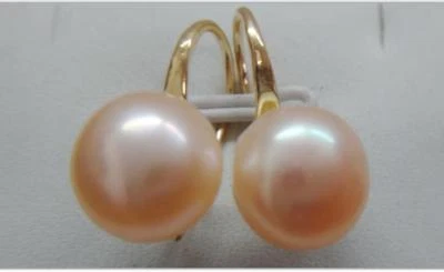 Pair of 9-10mm natural south sea genuine gold pink pearl earring perfect AAA 675 - Image 1 of 4