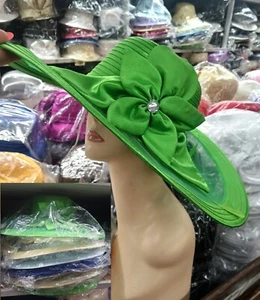 Bucket Bow Ribbon Kentucky Derby Wedding Hat Church Wide Brim Dressy Cocktail - Picture 1 of 16