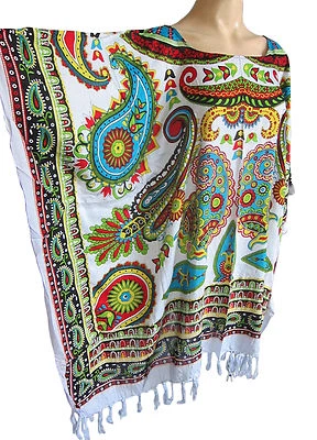 Femmes Multi-Coloré Imprimé Paisley Caftan Poncho Tunique Plage Grand Taille New - Photo 1/4