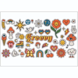 Groovy Peace Sun Sticker Sheet Decal Groovy Wall Self Adhesive Vinyl A4 PS0211 - Picture 1 of 1