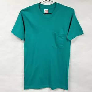 Camiseta Vintage Verde Azulado Bolsillo Mediana Básica En Blanco Hecha en EE. UU. Puntada Única - Imagen 1 de 11