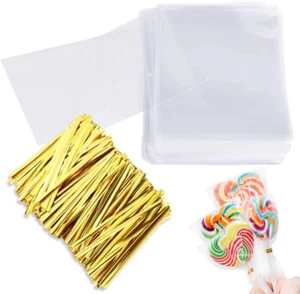 Cake Pop Bags, Augshy 300 Pcs Cellophane Treat Bags 3X5 with 300 Twist Ties 1.4 - Picture 1 of 12