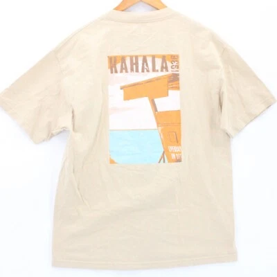 Винтажная мужская рубашка KAHALA бежевая с коротким рукавом большой логотип графический хлопок размер L - Изображение 1 из 4