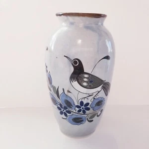 Jarrón Vintage El Palomar Azul 8 1/4" TONALA Marrón Pájaro Cerámica Mexicana Firmado Mex - Imagen 1 de 15