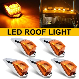 Juego de 5 luces de techo LED ámbar cromadas para camioneta Volvo Peterbilt Kenworth - Imagen 1 de 13