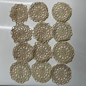 Vintage Hand Made Crocheted Round Doilies Lot of 12 Beige  3.75". - Picture 1 of 6