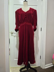 NWT  Ralph Lauren Velvet Puff Sleeve Dress 3/4 Sleeve Midi Holiday Red Size 10 - Picture 1 of 12