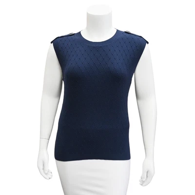 Blusa sem mangas ponto acolchoado azul marinho - Imagem 1 de 4