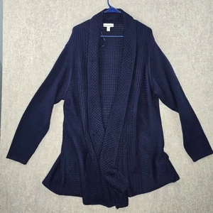 Dana Buchman Womens Cardigan Navy Size 3X Open-Front Knit Sweater Textured - Picture 1 of 10
