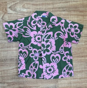 Vintage 1960s Hoaloha Toddler Kids Hawaiian Shirt Pink Green Floral Short Sleeve - Picture 1 of 16
