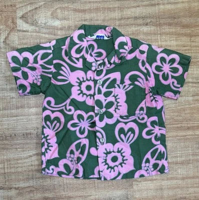 Camisa hawaiana vintage años 60 Hoaloha niños pequeños rosa verde floral manga corta Foto 1 de 4