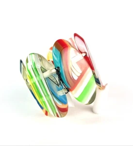 Sobral Retroz Mouline Clear & Art Deco Stripes Artist Made Stretch Bracelet - Bild 1 von 6