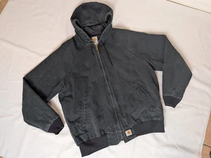 Vintage J268 BLK Carhartt Hooded Jacket Size L Quilt Lined Black - Picture 1 of 5