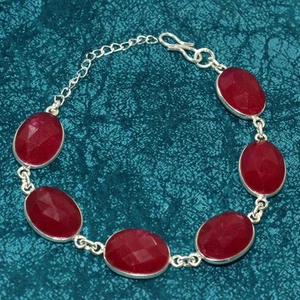 925 Silver Plated Exclusive Simulated Ruby Bracelet Size 8.5" GW - Picture 1 of 3