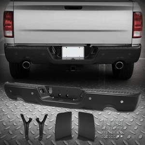FOR 09-19 DODGE RAM 1500 BLACK STEEL REAR BUMPER W/ DUAL EXHAUST & SENSOR HOLES - Picture 1 of 7