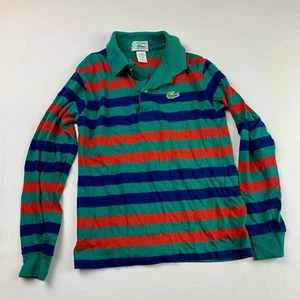 VTG Izod Lacoste Boys Size 12 Green Striped Polo Shirt Collared 1980s Preppy LS - Picture 1 of 7
