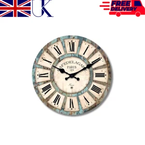 Country Retro Style Wooden Round Wall Clock – Decorative Battery-Powered Silent - Picture 1 of 8