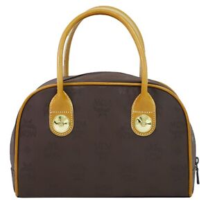 MCM Nylon Visetos Pattern Handbag Brown Gold