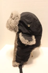 Cappello Mad Bomber naturale pelliccia di coniglio orecchio patta mentoniera nero supplex medio - Foto 1 di 12