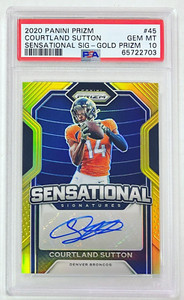 2020 Panini Prizm Courtland Sutton Sensational Signatures Gold Auto /5 PSA 10