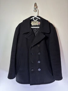 Chaqueta Abrigo SCHOTT US 740 N Pea Para Hombre 42 Negro Mezcla Lana EE. UU. - Imagen 1 de 16