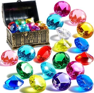 Syncfun Diving Gem Pool Toys 16 Big Colorful Diamond with Pirate Treasure Chest - Picture 1 of 8