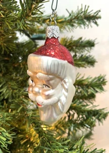 Inge Glas Weihnachtsmann Kopf Glas Glitzer Weihnachtsschmuck Germany  - Bild 1 von 9