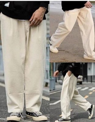 Aelfric Eden Mens Corduroy Pants S Baggy Loose Heavy Cream Elastic Waist Street - Image 1 of 4
