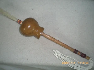 Gourd Dance Rattle, Carved, Beaded &Turned Handle, Beaded Tip gdr hn4 - Picture 1 of 6
