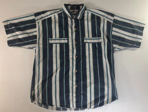Gitano Men's Size Large White Blue Stripe Button Down Short Sleeve Shirt Vintage - Picture 1 of 6