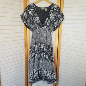 Vestido Boho Algodón Gauzy Niveles Cuello en V Jane Ashley Negro Crema Talla Grande - Imagen 1 de 7