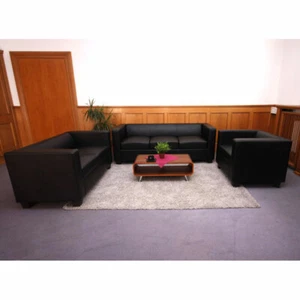 3-2-1 Sofagarnitur Lille, Couchgarnitur Loungesofa, Leder schwarz - Bild 1 von 3