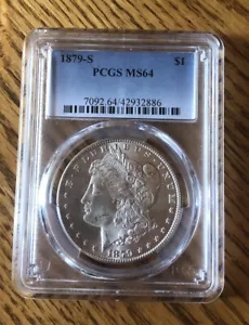 1879-S $1 Morgan MS64 PCGS. Clean Honest Strike. About 80% Breast Feathers - Picture 1 of 2