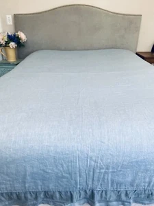 Pottery Barn Linen Silk Trim QUEEN SIZE Duvet Cover Ashley Blue Light Blue - Picture 1 of 14