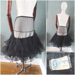 Vintage Net Petticoat 1950s Black Nylon Net Frill Layered Sheer Empress Ladies - Picture 1 of 13