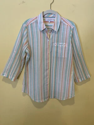 Foxcroft NYC Women’s Striped Button-Up Shirt Top Blouse Size 8 Linen Blend Nice! - Image 1 of 4