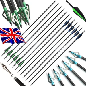 12X 30" Carbon Arrows SP500 Archery Blade Arrowhead Recurve Bow Shooting Hunting - Picture 1 of 19