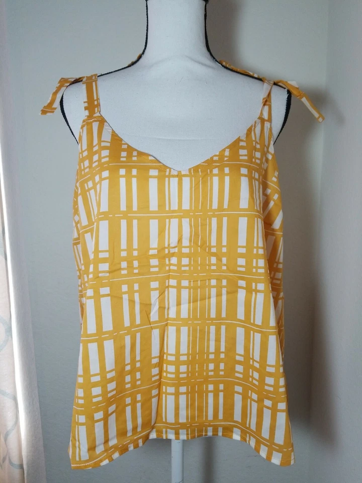 Universal Thread Women's Plaid Shoulder Tie Tank XL Yellow - 100 Cotton