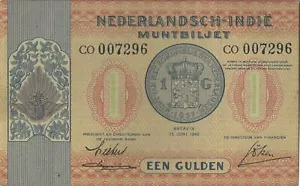 Billete de banco de las Indias Bajos 1 P108a 1940 aUNC - Imagen 1 de 1