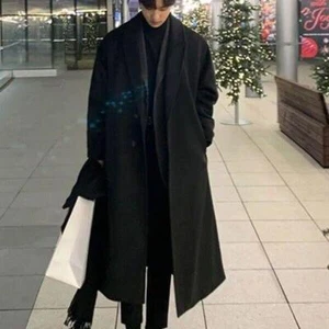Men's Autumn Woolen Coat Windbreaker Mid-length Korean Cashmere Woolen Coats - Picture 1 of 24