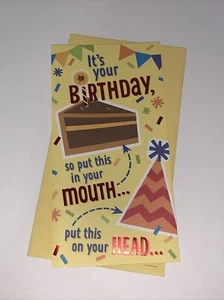 Hallmark Gift Card/Money Holder Birthday Card: Eat Cake Put On Hat Pocket Enjoy - Picture 1 of 8