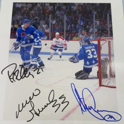 FOTO FIRMADA POR 4 Stephane Richer Mario Gosselin Steven Finn Randy Moller 8X10 Foto 1 de 4