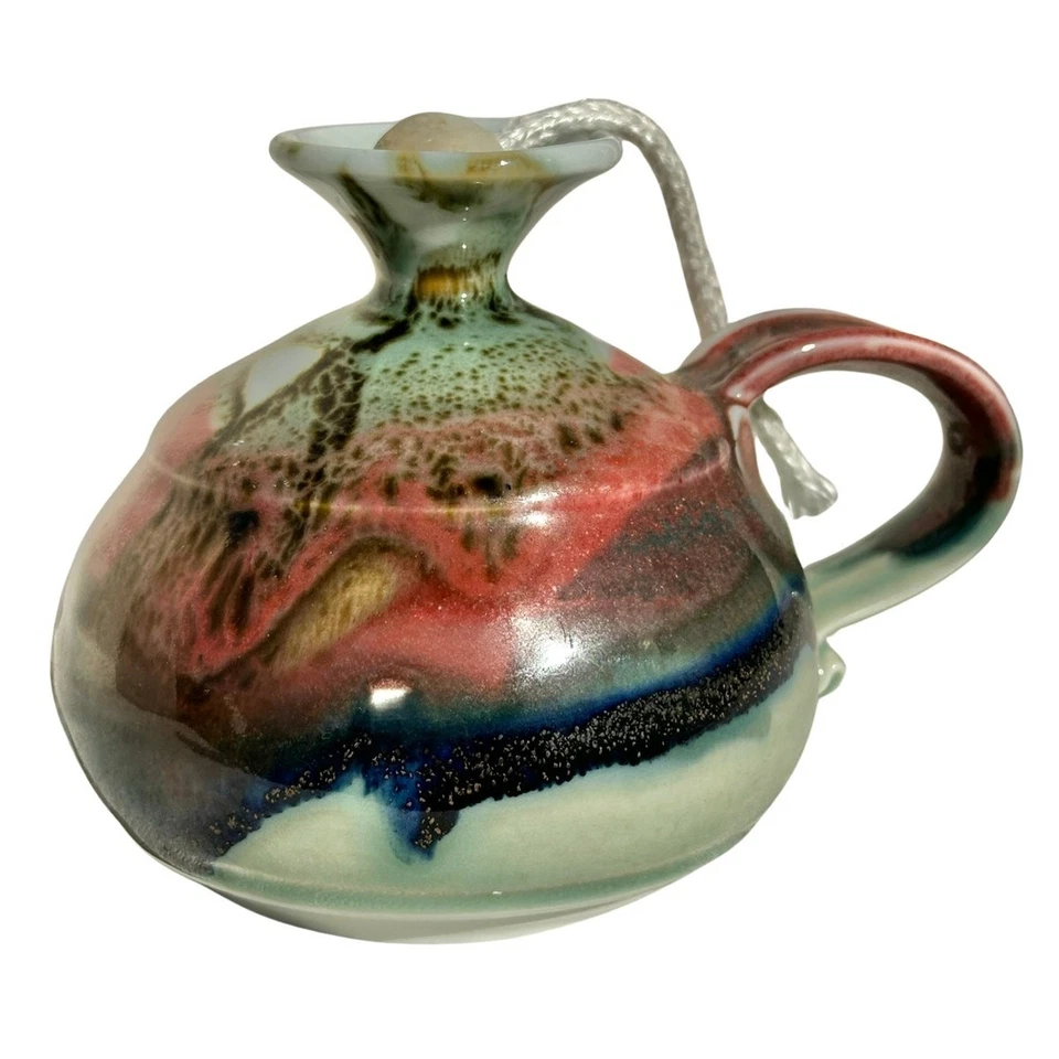 Керамическая бусина ручной работы масляная лампа радужная форель глазурь отделка подписана художником 1991 - Изображение 1 из 4